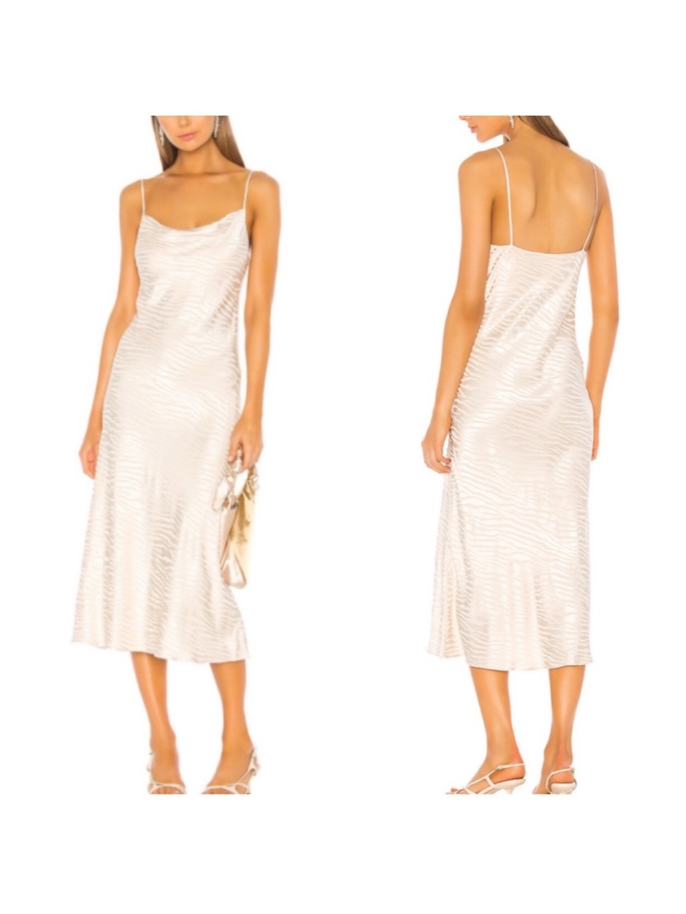 Bec & Bridge Slip Midi Dress in Champagne Zebra animal print